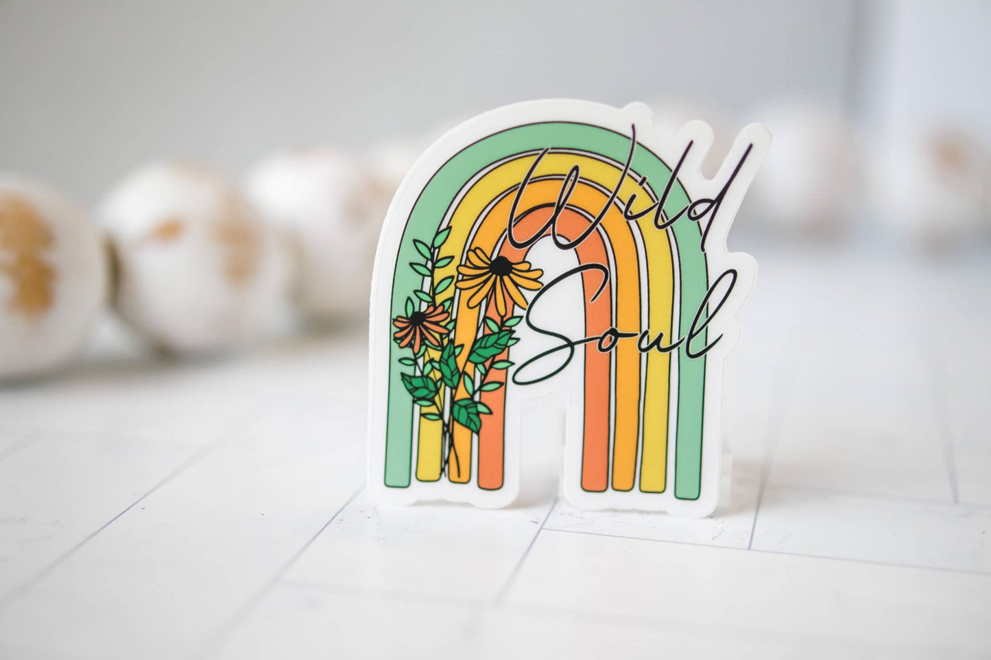 Wild Soul Rainbow And Flowers, Vinyl Sticker, 3x3 in.