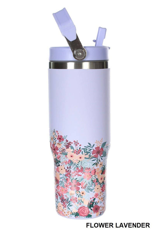 30 ox. Stainless Steel Flip Straw Tumbler with Flower Print