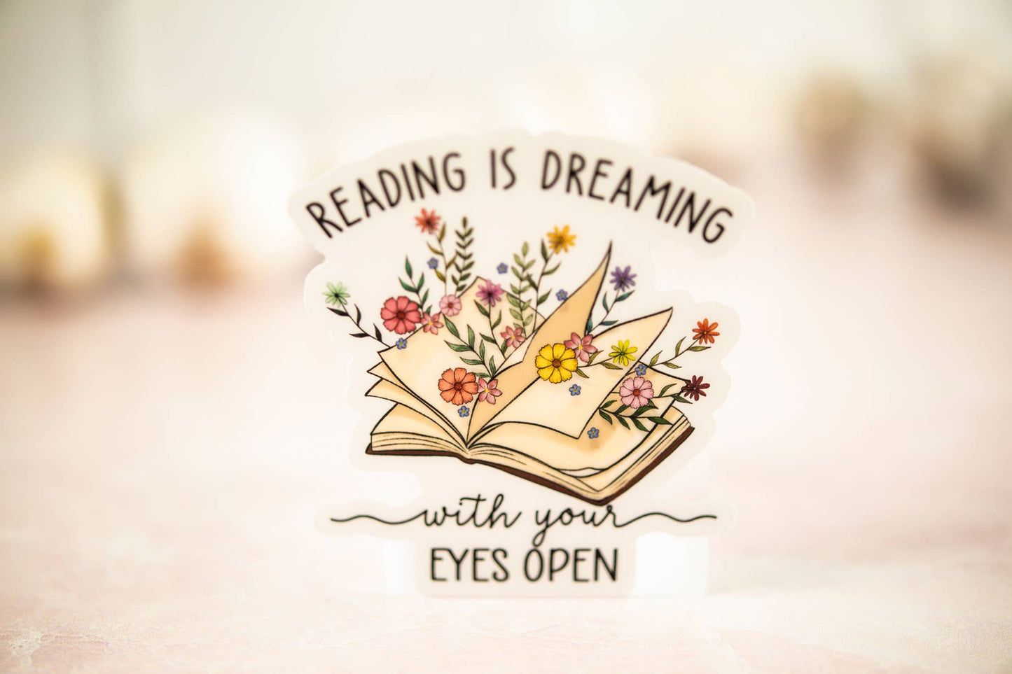 Reading Is Dreaming, Floral Book Vinyl Sticker, 3x3 in.