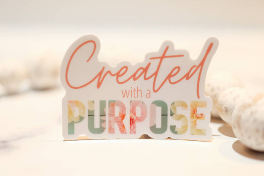 Created With A Purpose White, Vinyl Sticker, 3in.