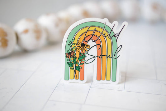 Wild Soul Rainbow And Flowers, Vinyl Sticker, 3x3 in.