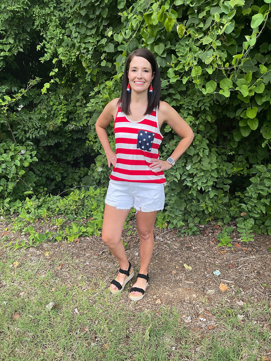 Red Pocket Patch Stars & Stripes Tank Top