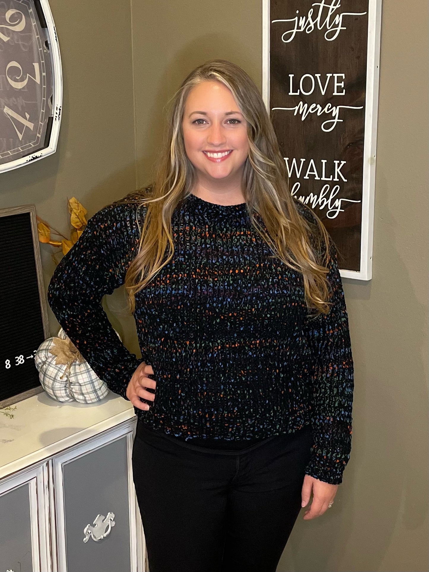 Black/Multi Color Knitted Sweater