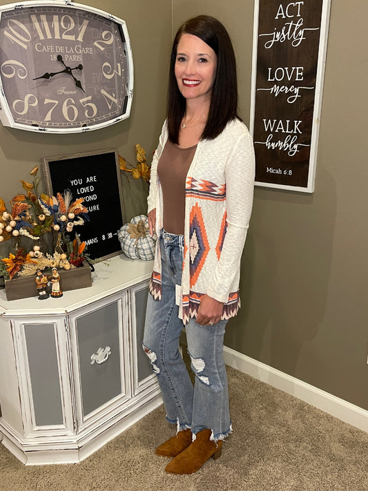 Aztec Print Long Sleeve Cardigan