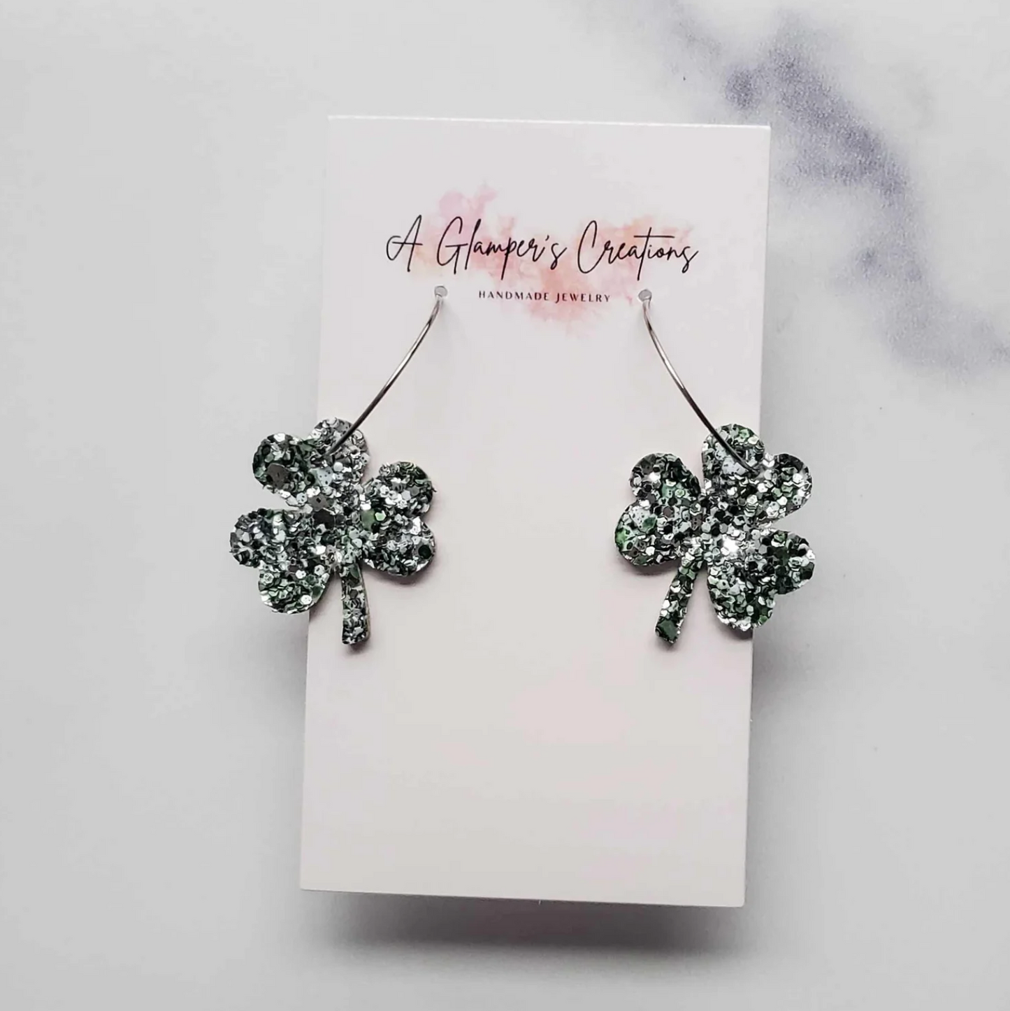 Shamrock Dangle Hoop St. Patrick's Day Leather Earrings