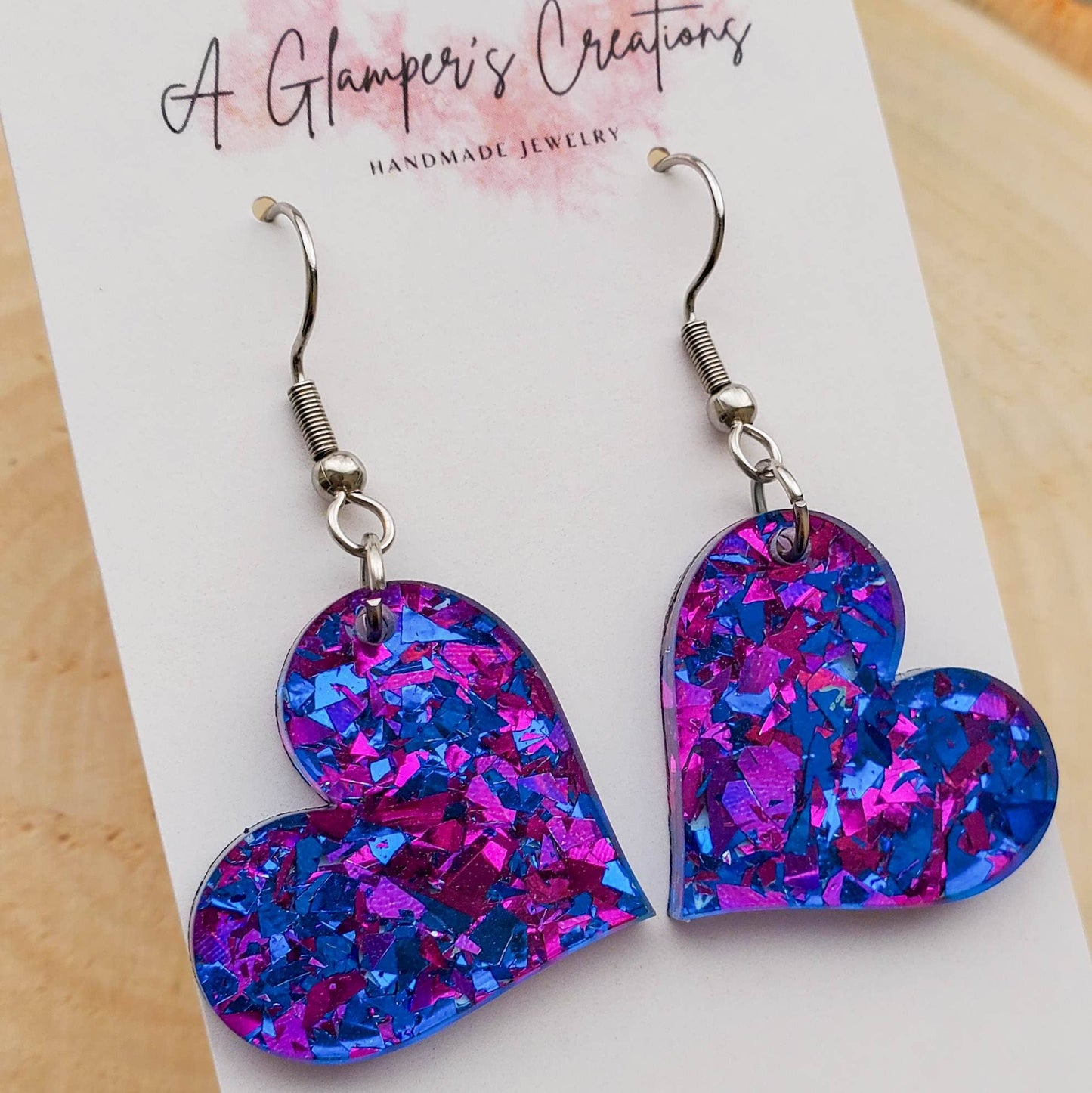 Purple & Blue Confetti Heart Valentine's Acrylic Earrings