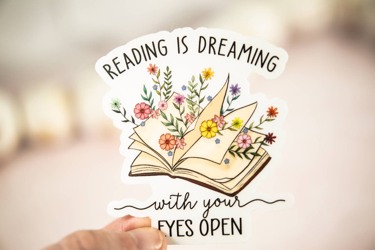 Reading Is Dreaming, Floral Book Vinyl Sticker, 3x3 in.