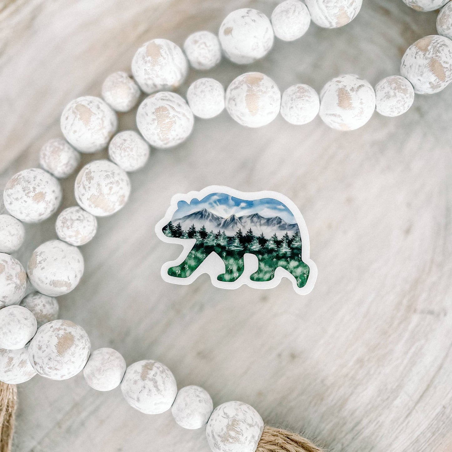 Bear Mountain Scene Clear Vinyl, Sticker, 3x3 in.