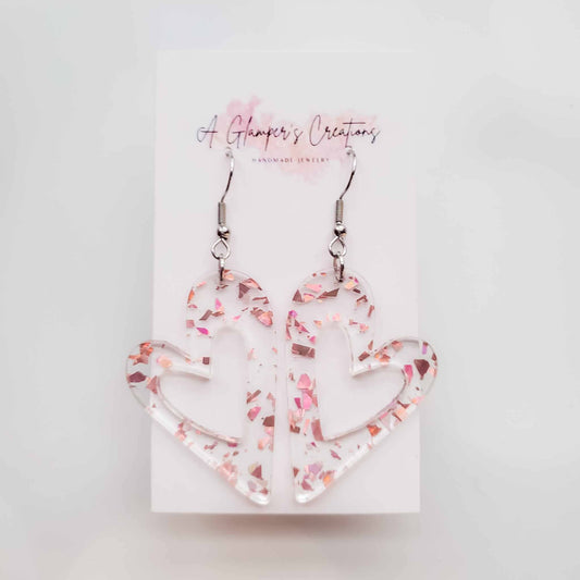 Rose Gold Flakes Cutout Heart Valentine's Acrylic Earrings