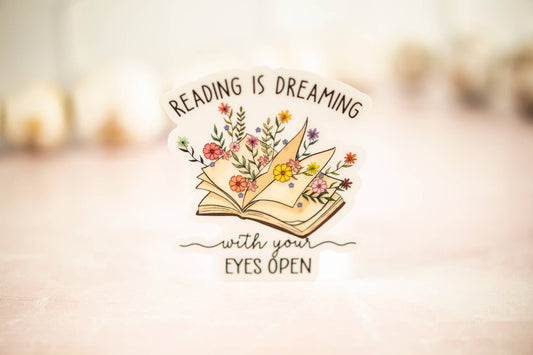 Reading Is Dreaming, Floral Book Vinyl Sticker, 3x3 in.