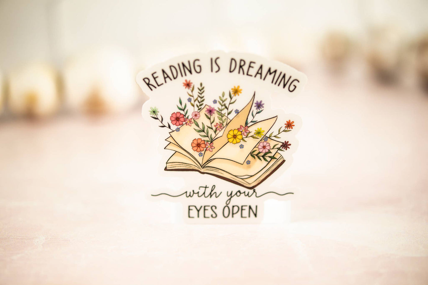 Reading Is Dreaming, Floral Book Vinyl Sticker, 3x3 in.