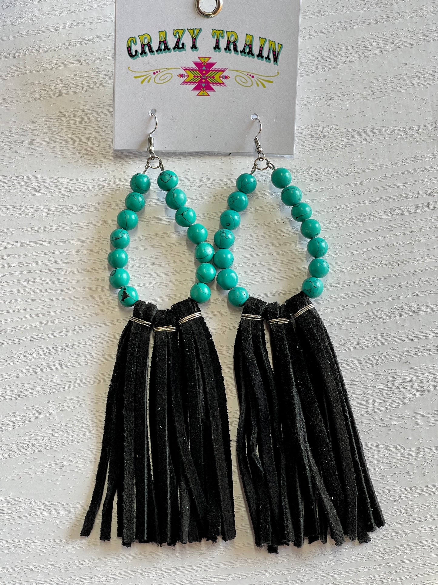 Trail of Tear Dop Earrings - Turq/Black