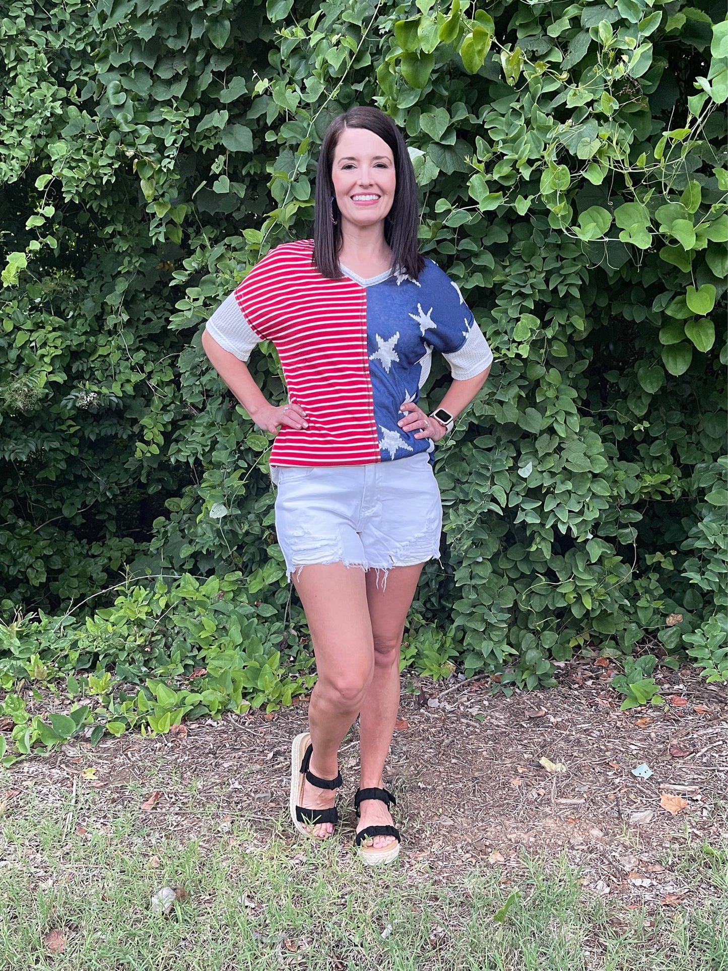 Patriotic Color Block V-Neck Top