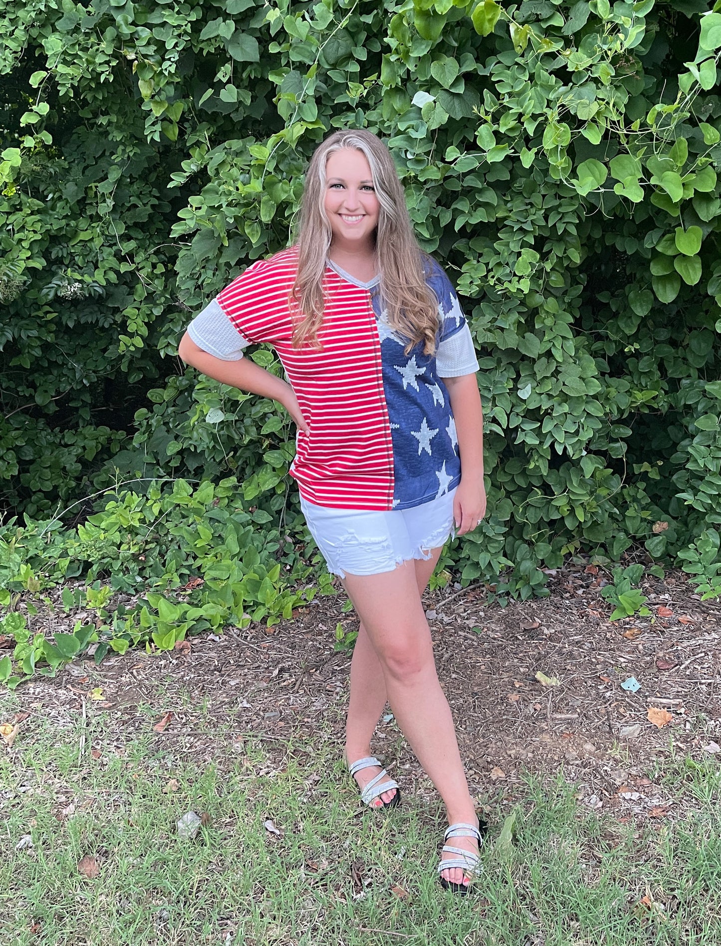 Patriotic Color Block V-Neck Top