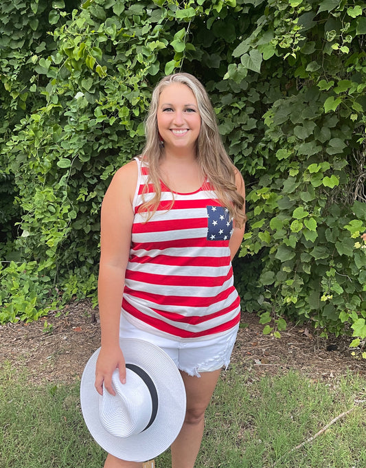 Red Pocket Patch Stars & Stripes Tank Top
