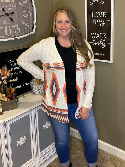 Aztec Print Long Sleeve Cardigan