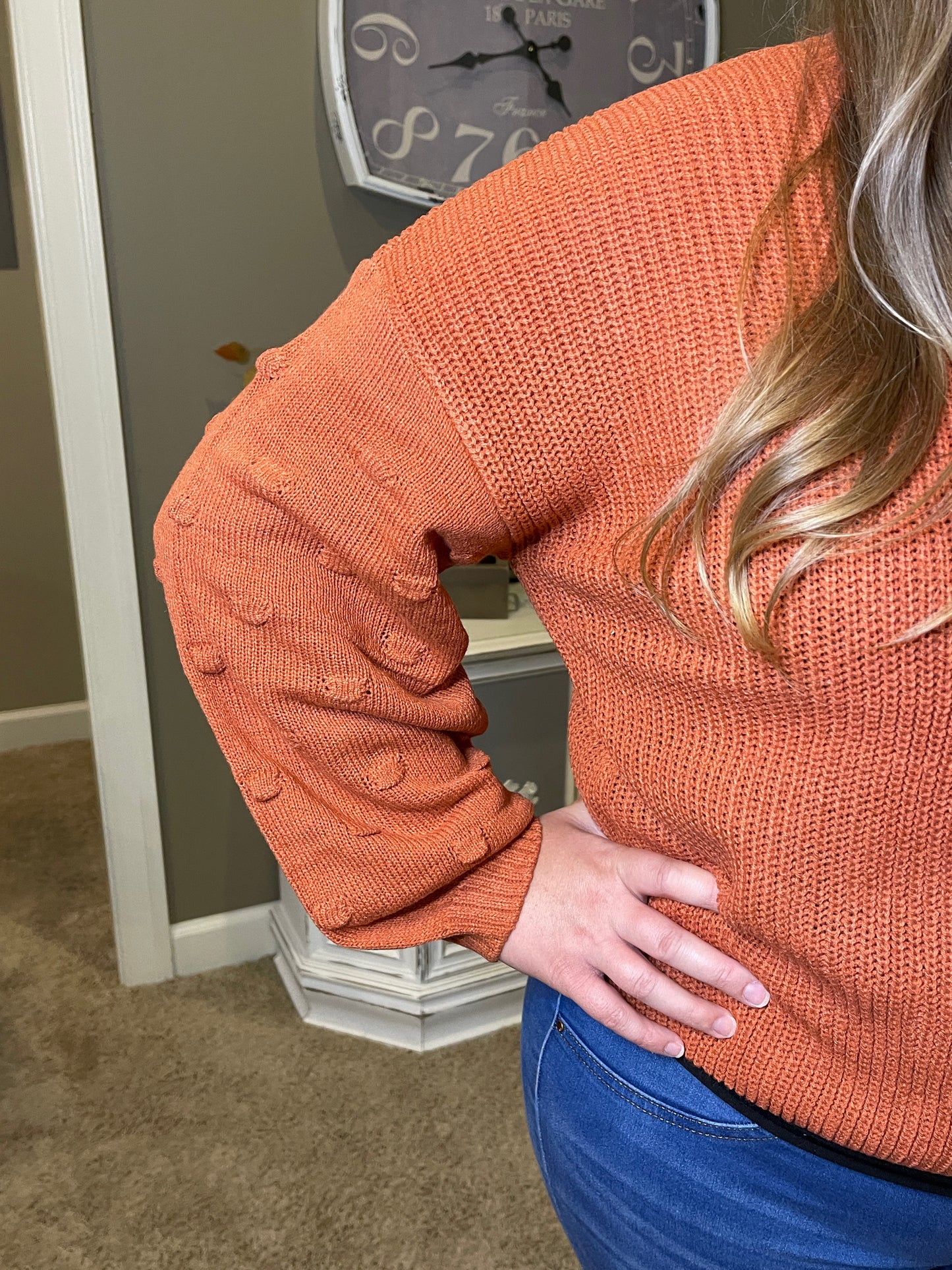 Swiss Dot Long Sleeve Knitted Sweater - Copper Coin