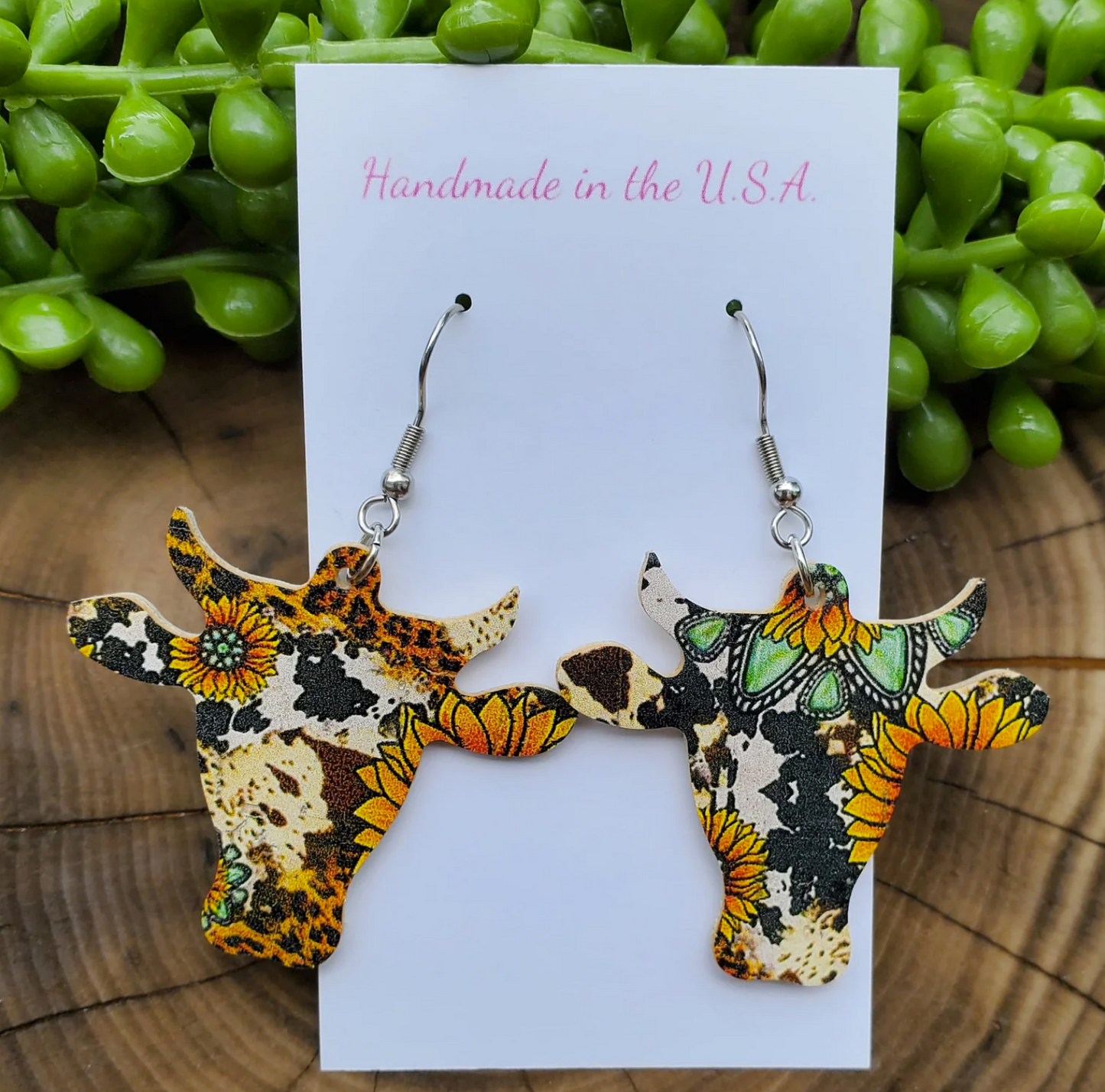 Western Mixed Printed Cow Leather Earrings