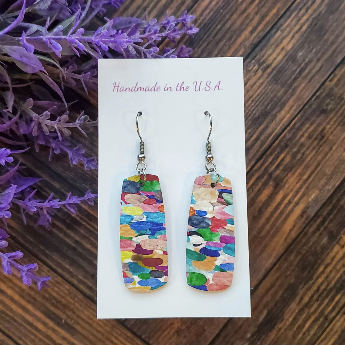 Multi Color Painted Dots Mini Bar Leather Earrings