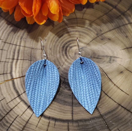 Teal Pinched Petals Leather Earrings