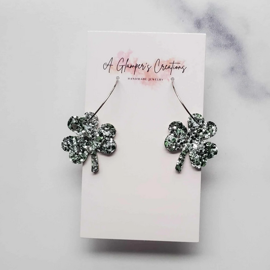 Shamrock Dangle Hoop St. Patrick's Day Leather Earrings
