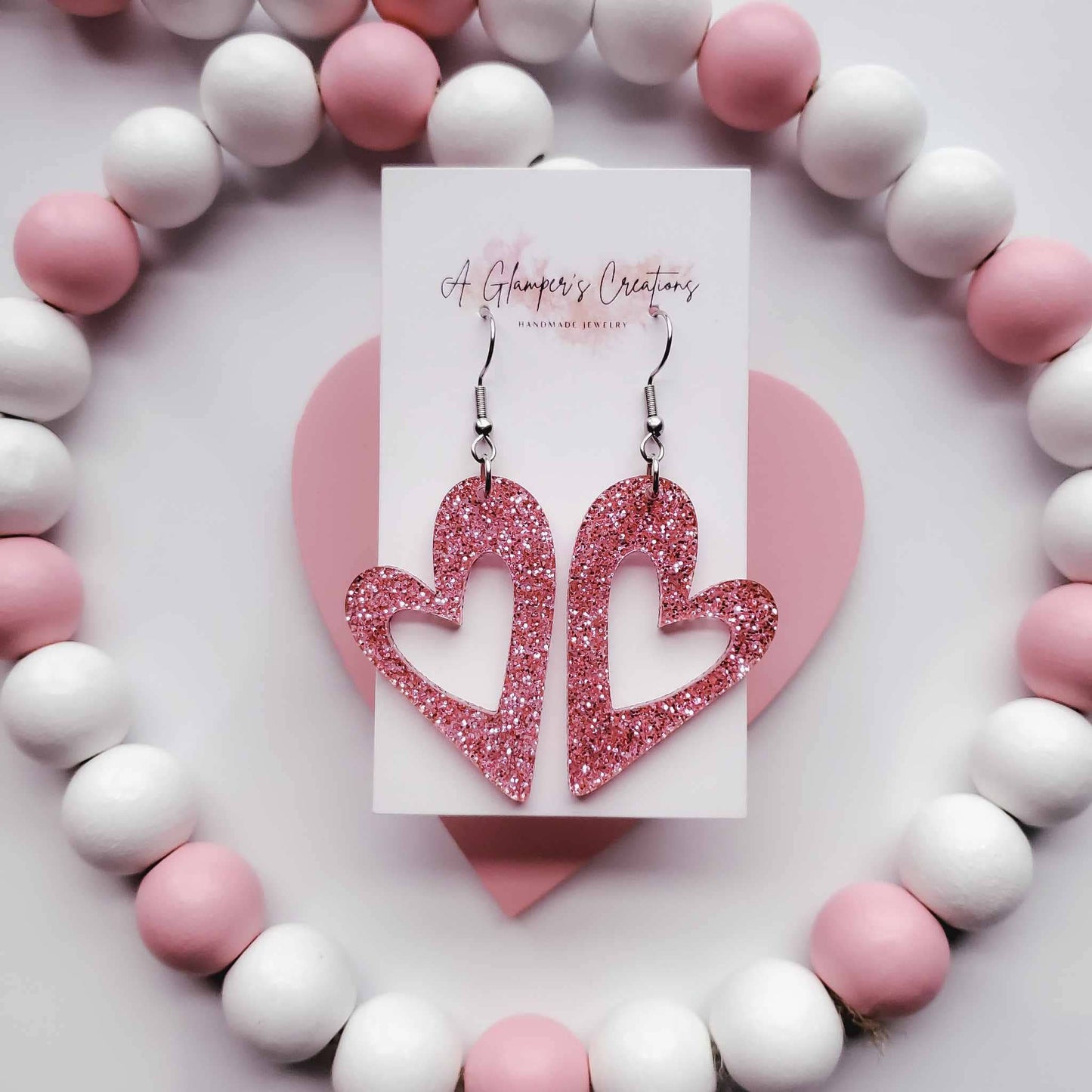 Pink Glitter Cutout Heart Valentine's Acrylic Earrings