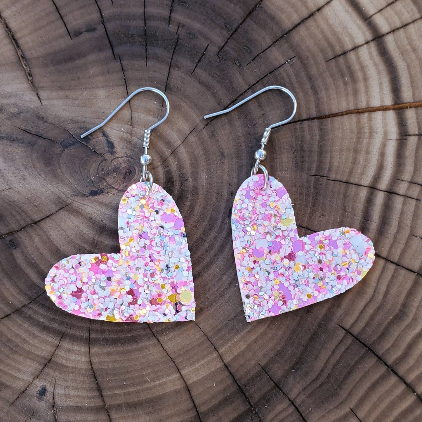 Pink Glitter Mix Heart Valentine's Day Leather Earrings