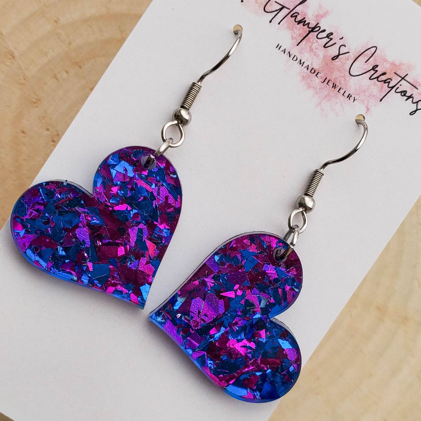 Purple & Blue Confetti Heart Valentine's Acrylic Earrings