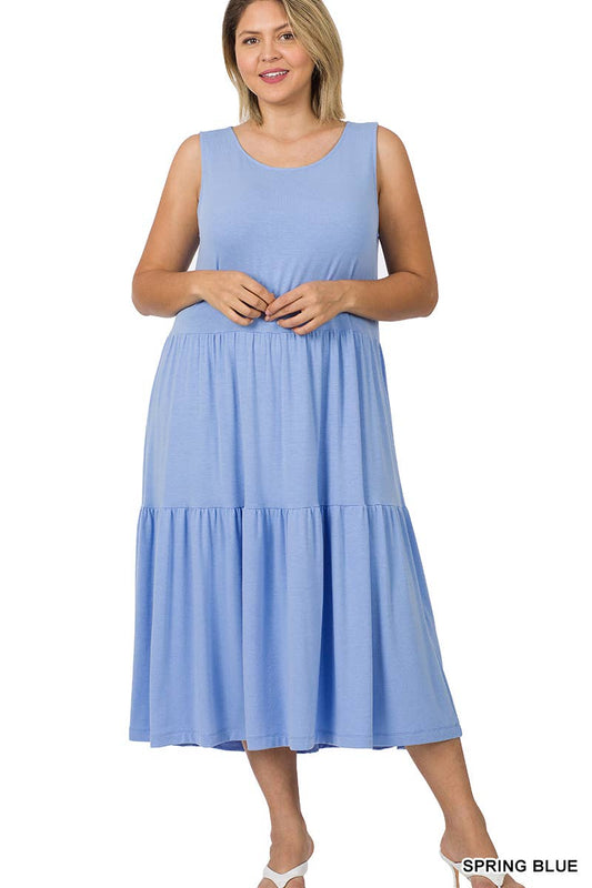 Sleeveless Tiered Midi Dress - Spring Blue {Plus}