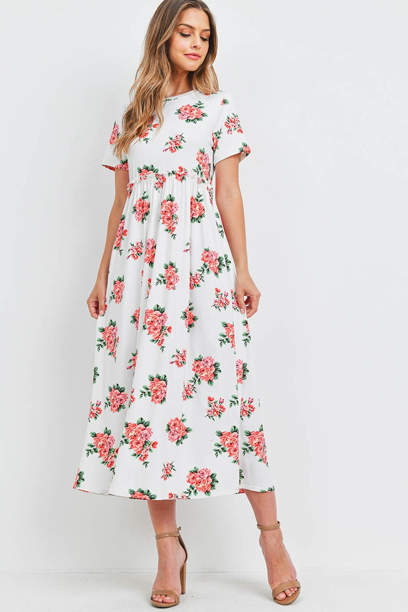 White/Floral Short Sleeve Dress