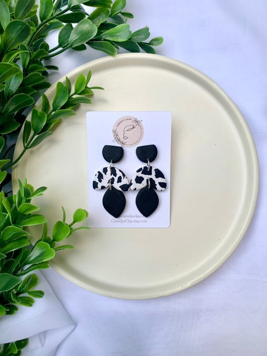 Who's That Heifer - Black & White 3 Tier Clay Earrings