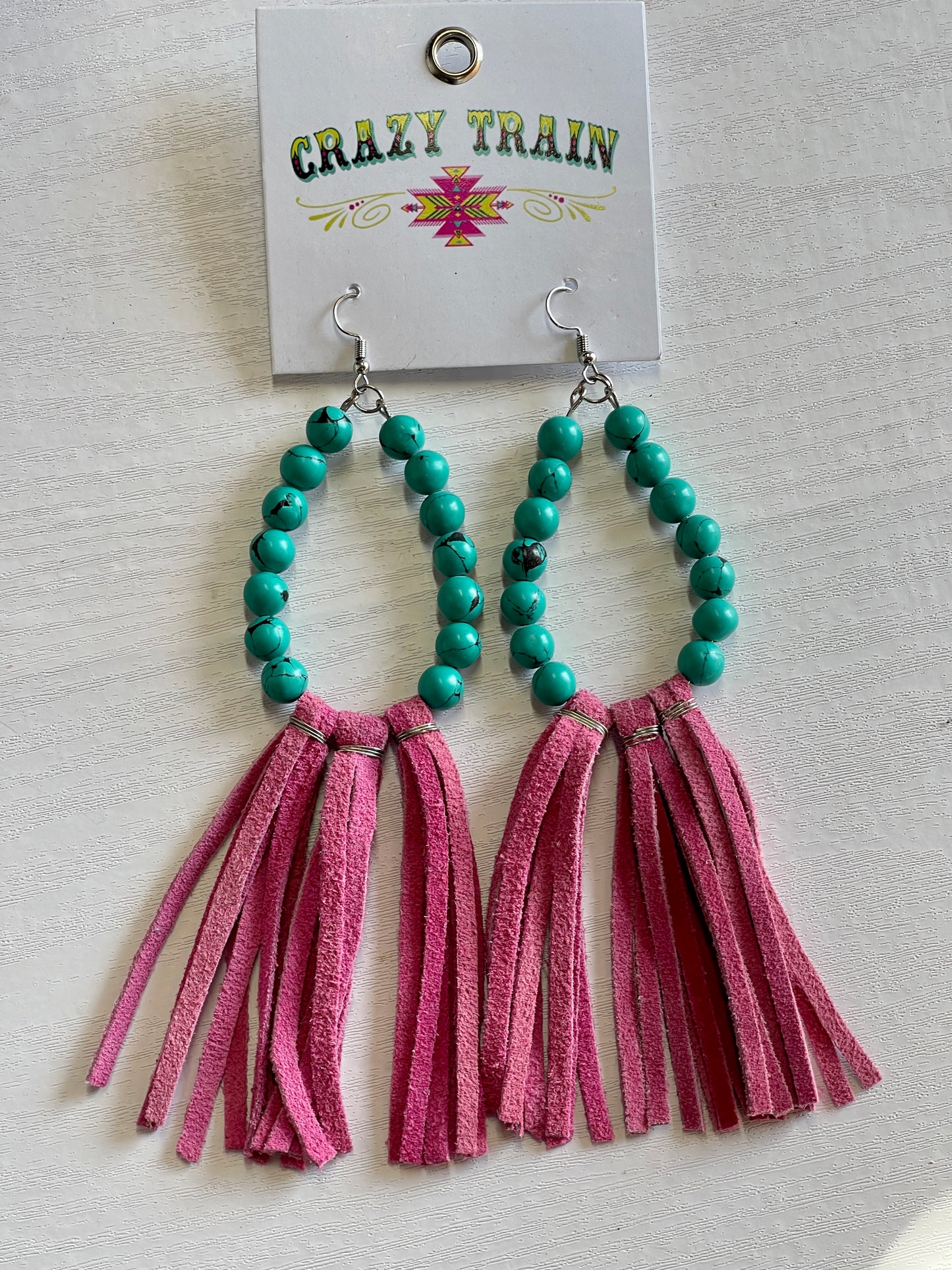 The Trail of Tear Drop Earrings - Turq/Pink