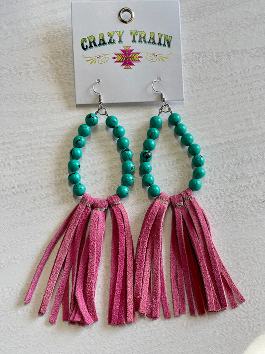 The Trail of Tear Drop Earrings - Turq/Pink