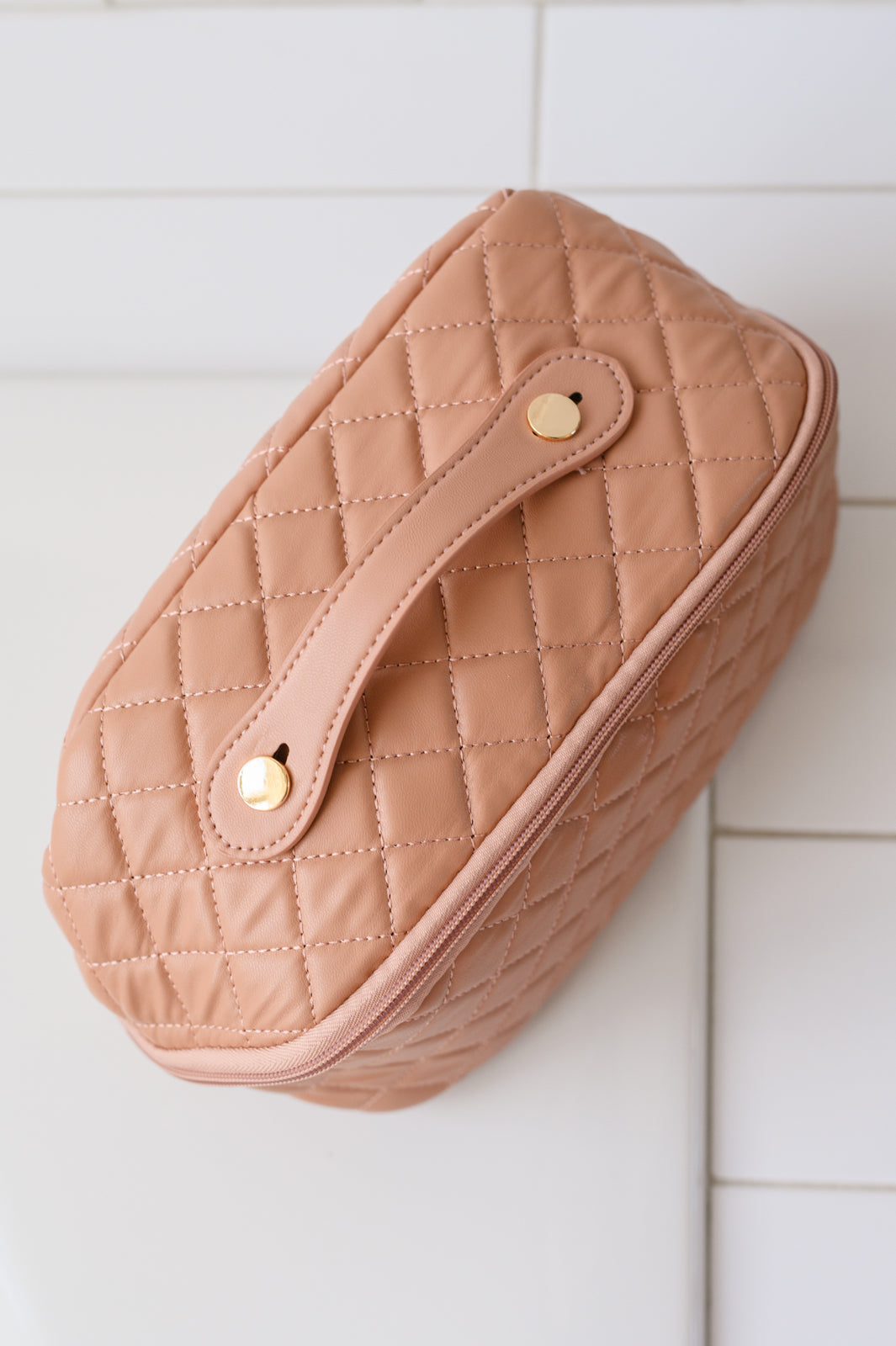 Large Capacity Quilted Makeup Bag in Blush Pink