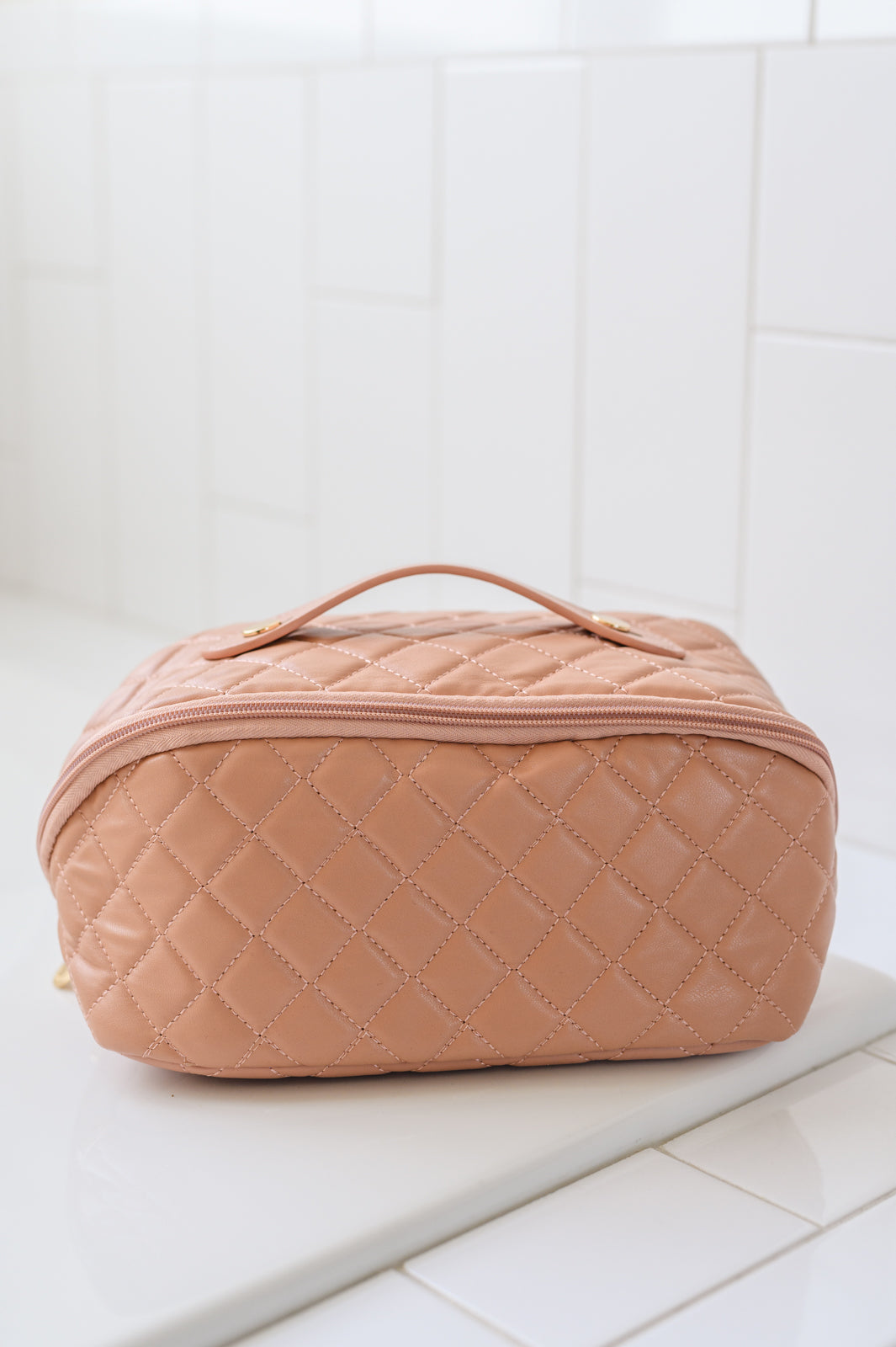 Large Capacity Quilted Makeup Bag in Blush Pink