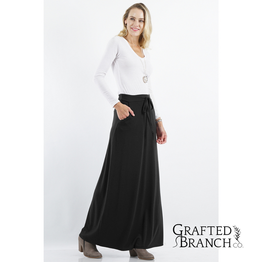 Maxi Skirt with Drawstring Waist & Pockets