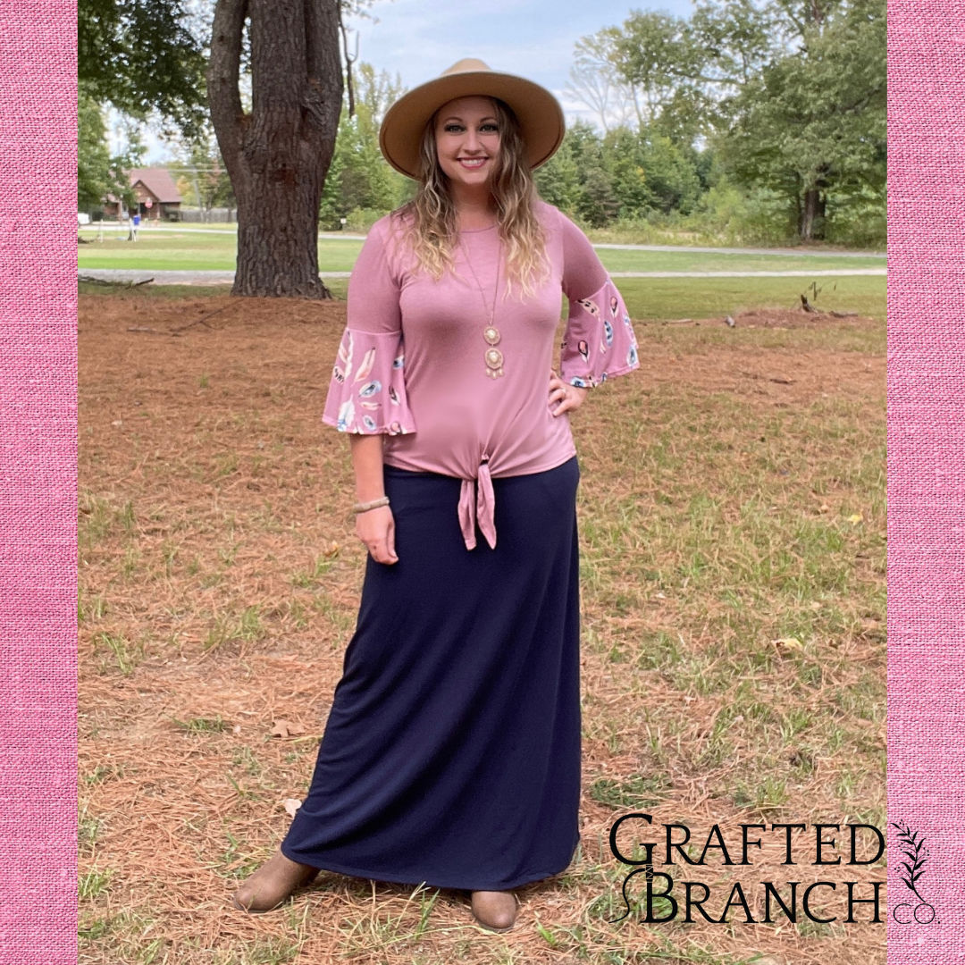 Maxi Skirt with Drawstring Waist & Pockets