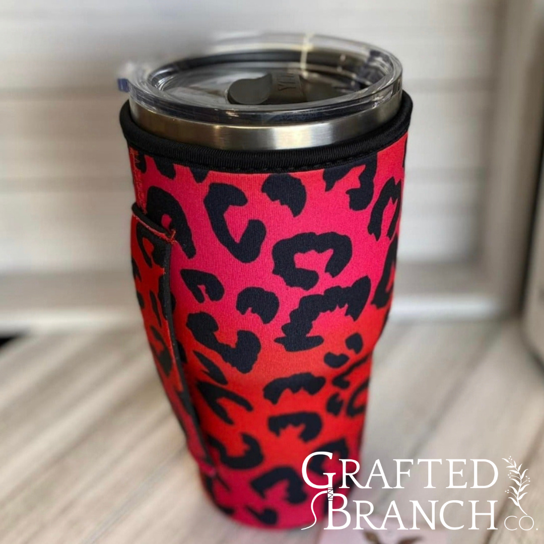 Neoprene 30 oz Tumbler Cover - Red Leopard