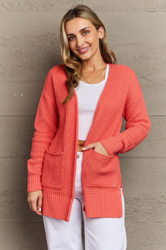 Bright & Cozy Full Size Waffle Knit Cardigan