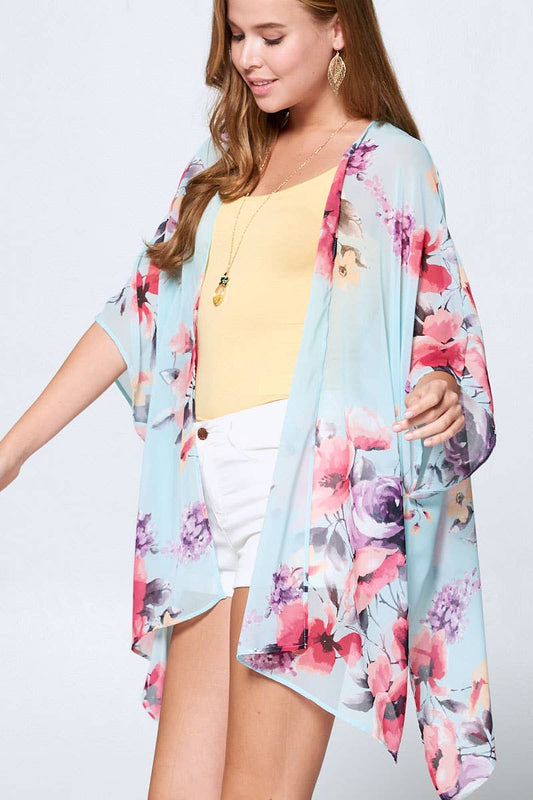 Sky-Blue Floral Kimono